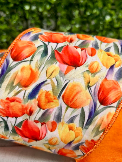 4 Inch By 10 Yard Orange And Yellow Poplin Tulip Ribbon