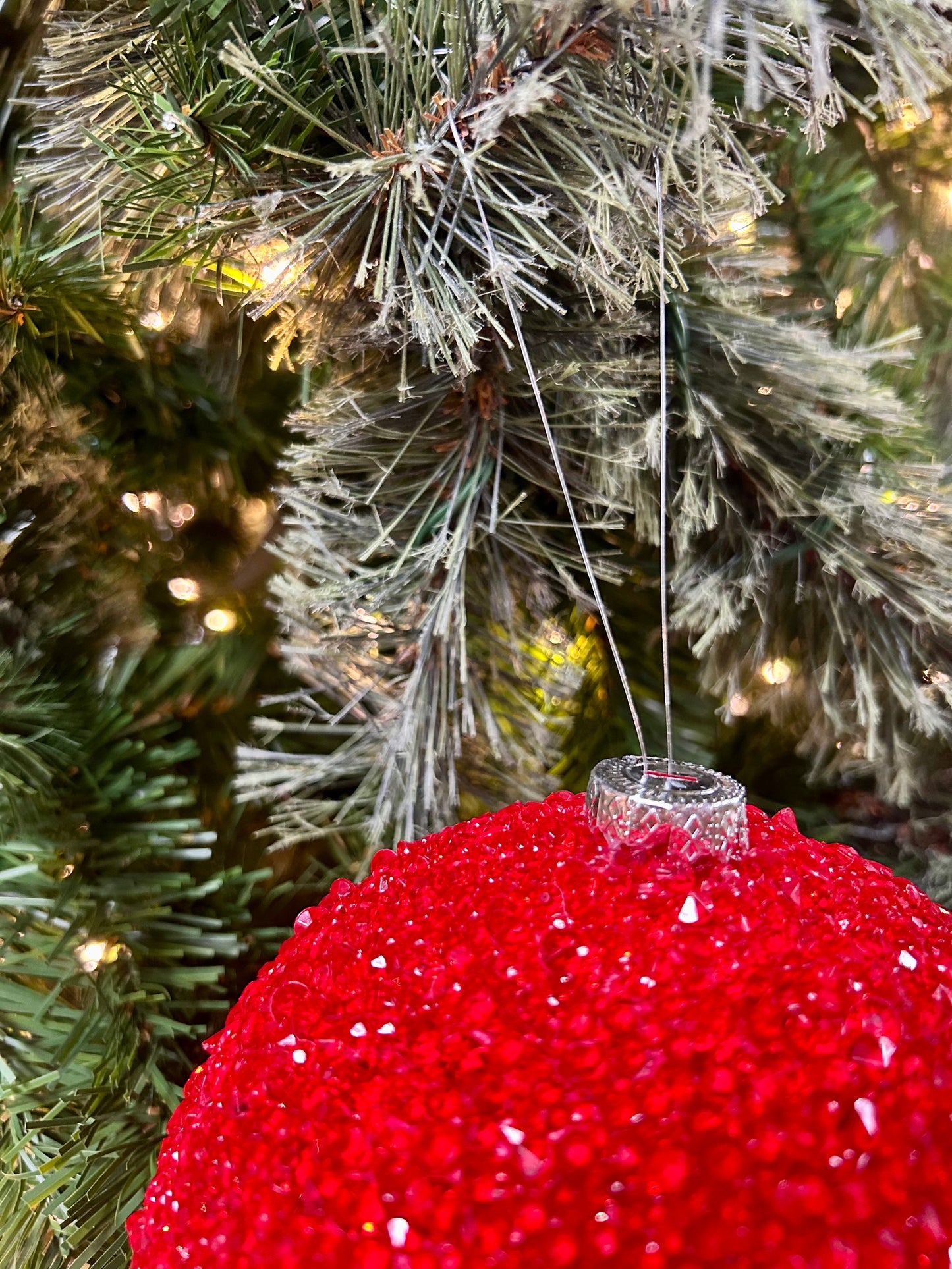 6 Inch Red Beaded Ball Ornament