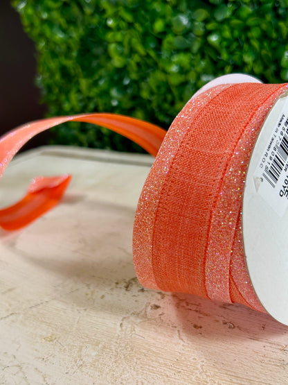 1.5 Inch By 10 Yard Dark Coral Iridescent Royal Burlap Glitter Ribbon