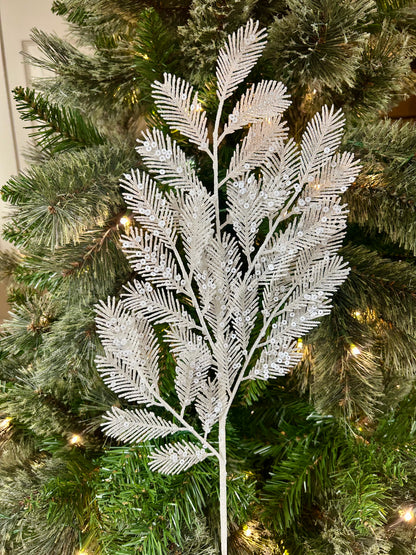 24 Inch White Glitter Sequin Fern Spray