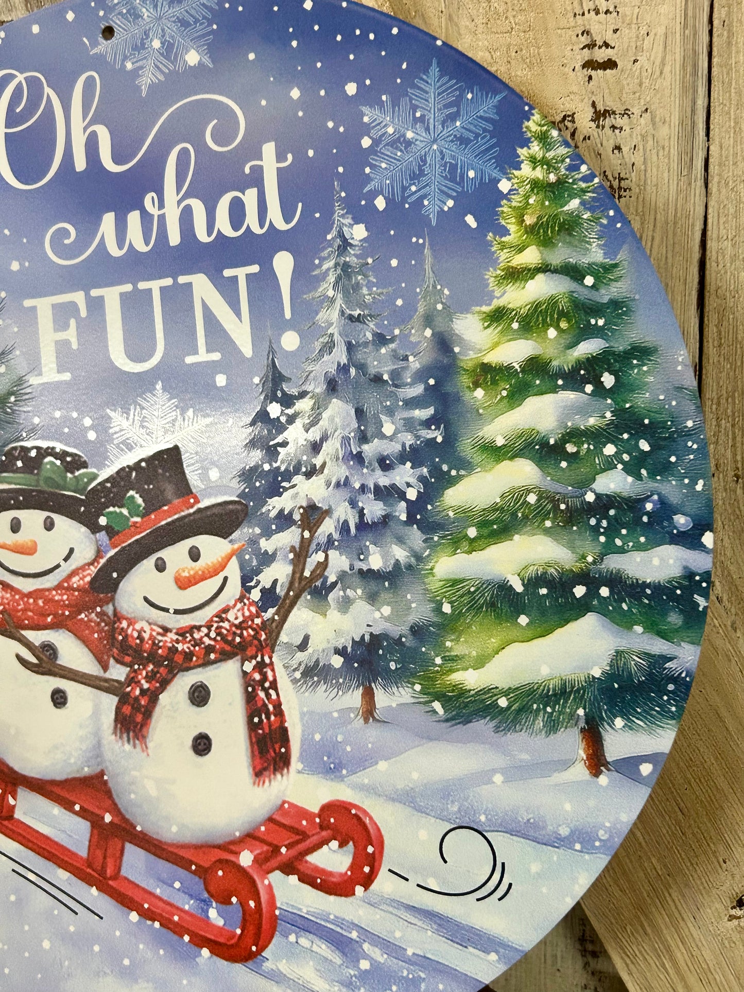 12 Inch Oh What Fun! Snowman Metal Sign
