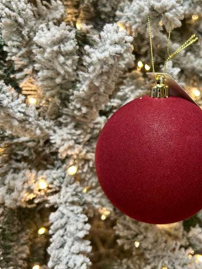 4 Inch Burgundy Smooth Flocked Ball Ornament