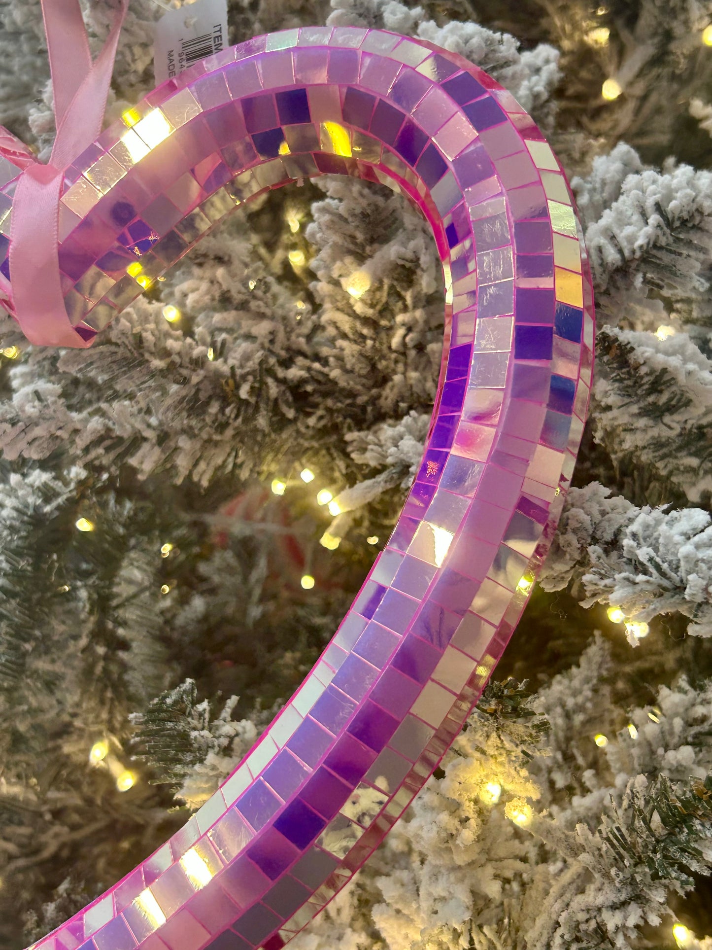 10.5 Inch Pink Iridescent Mirror Heart Ornament