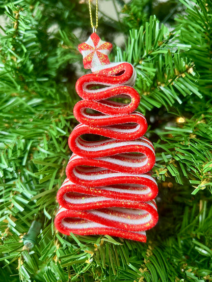5 Inch Red And White Acrylic Ribbon Candy Tree Ornament