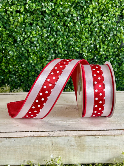 2.5 Inch By 10 Yard Red And White Polka Dot Fused Ribbon