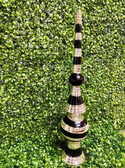 22 Inch Glittered Black And Silver Glass Finial