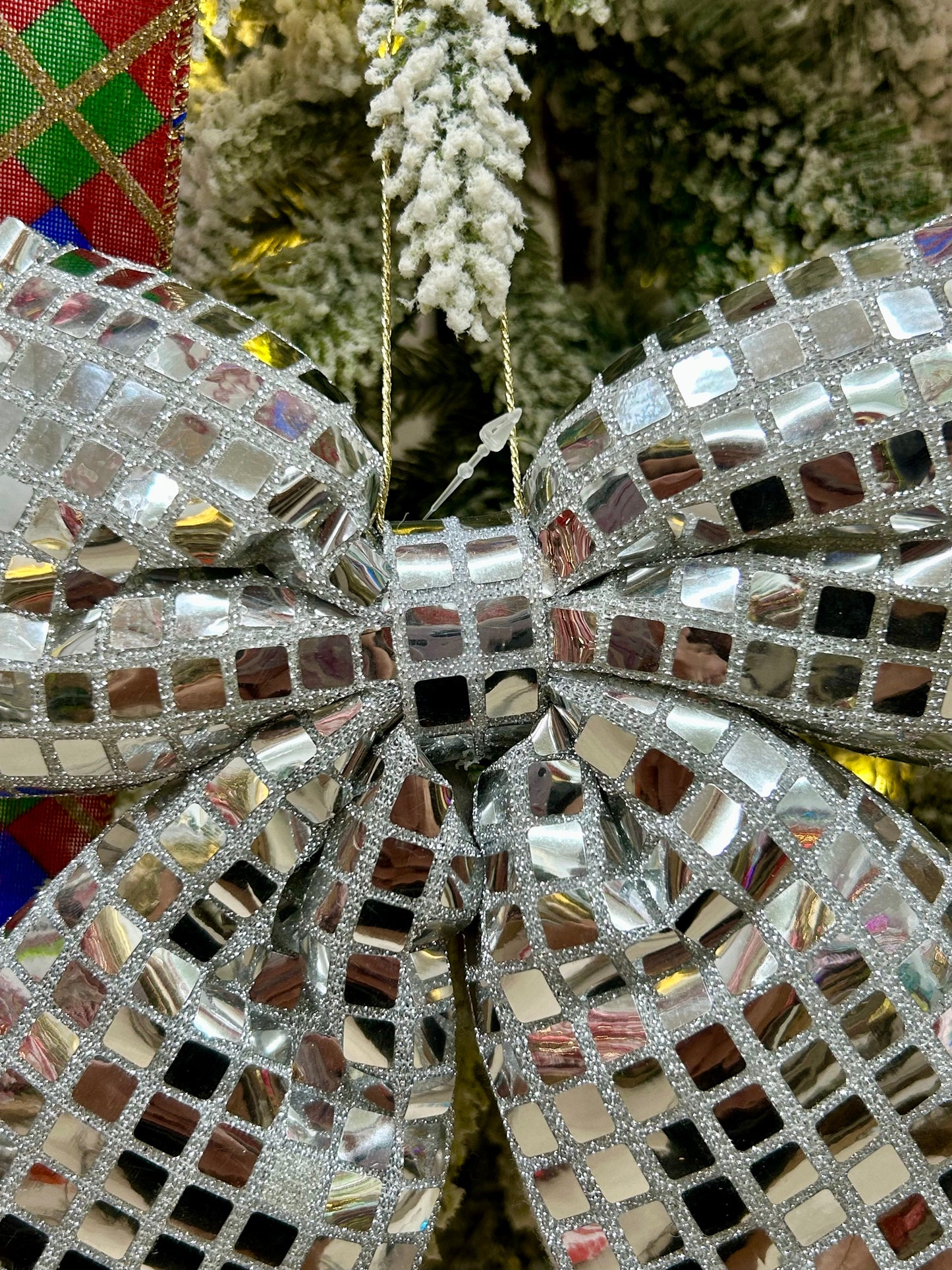 9.25 Inch Plush Silver Bow Ornament