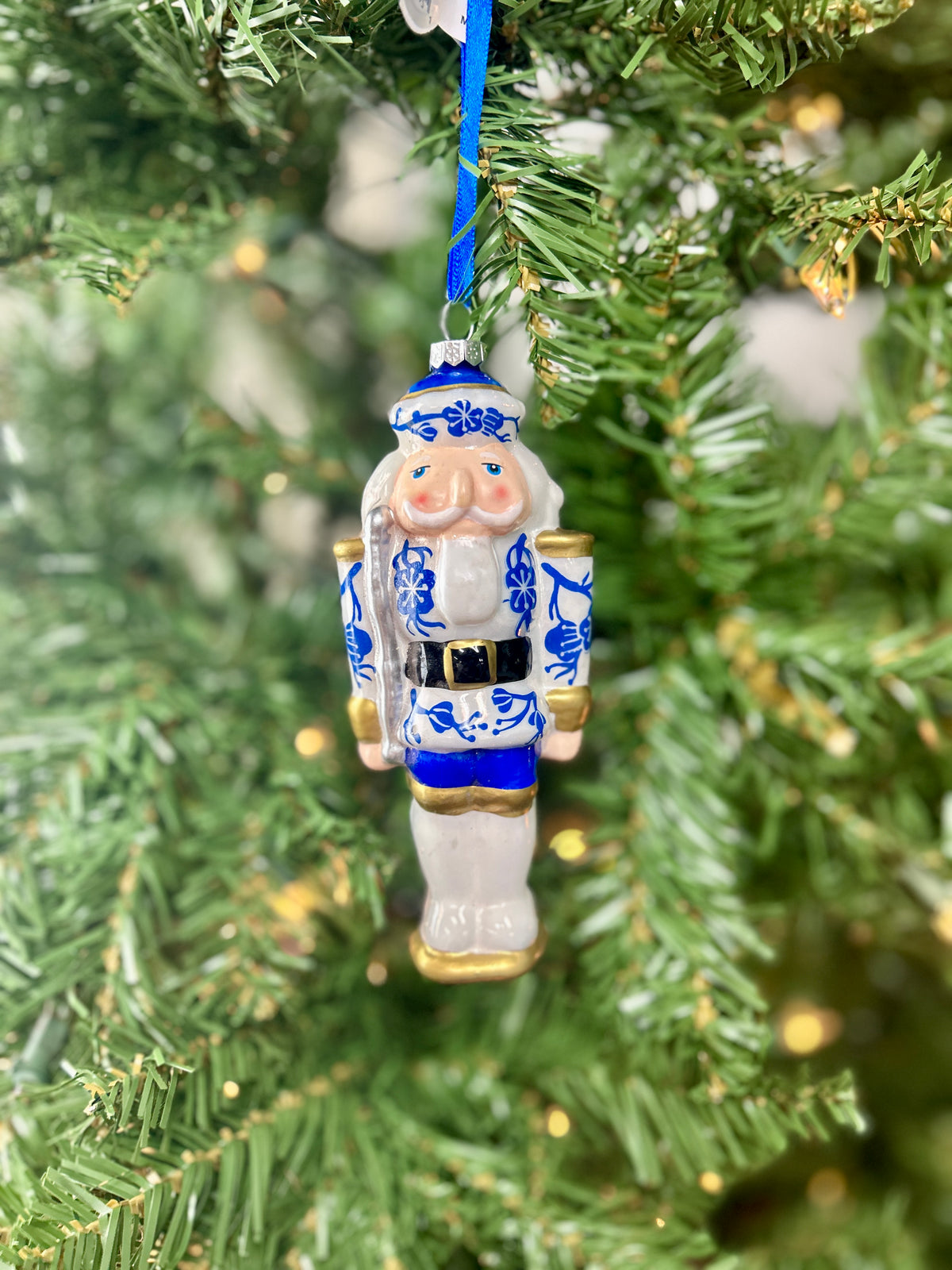 6.5 Inch Glass Blue And White Chinoiserie Toy Soldier Ornament Two Styles
