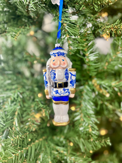 6.5 Inch Glass Blue And White Chinoiserie Toy Soldier Ornament Two Styles
