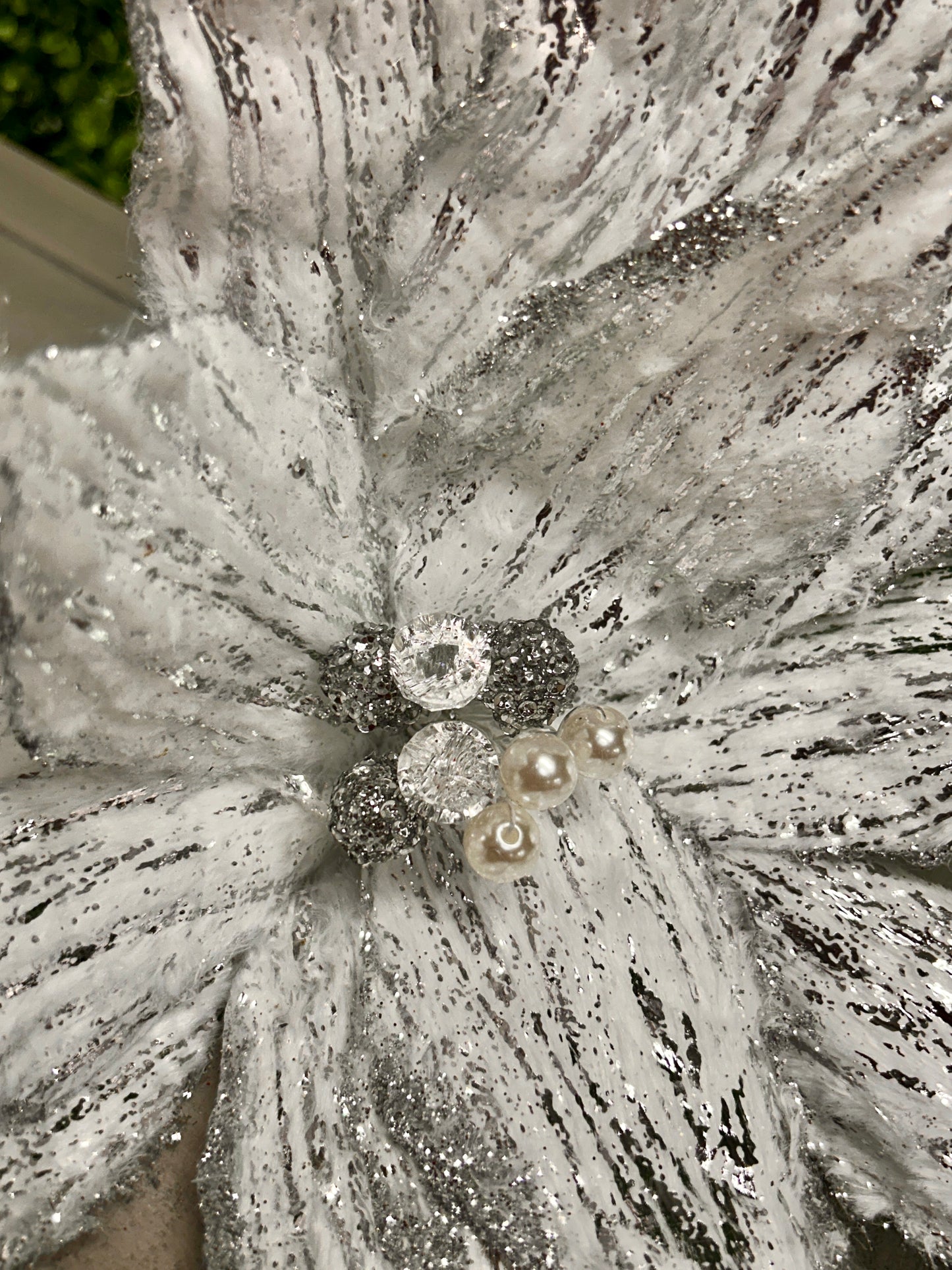 22 Inch White And Silver Poinsettia