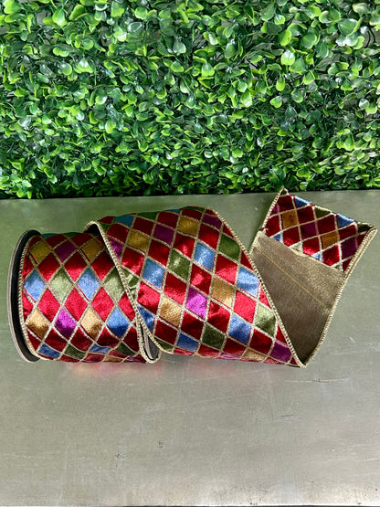 4 Inch By 5 Yard Diamond Velvet Jewel Deluxe Wired Ribbon