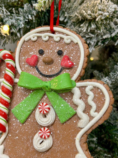 8 Inch Clay Dough Holiday Gingerbread Man Ornament Two Styles