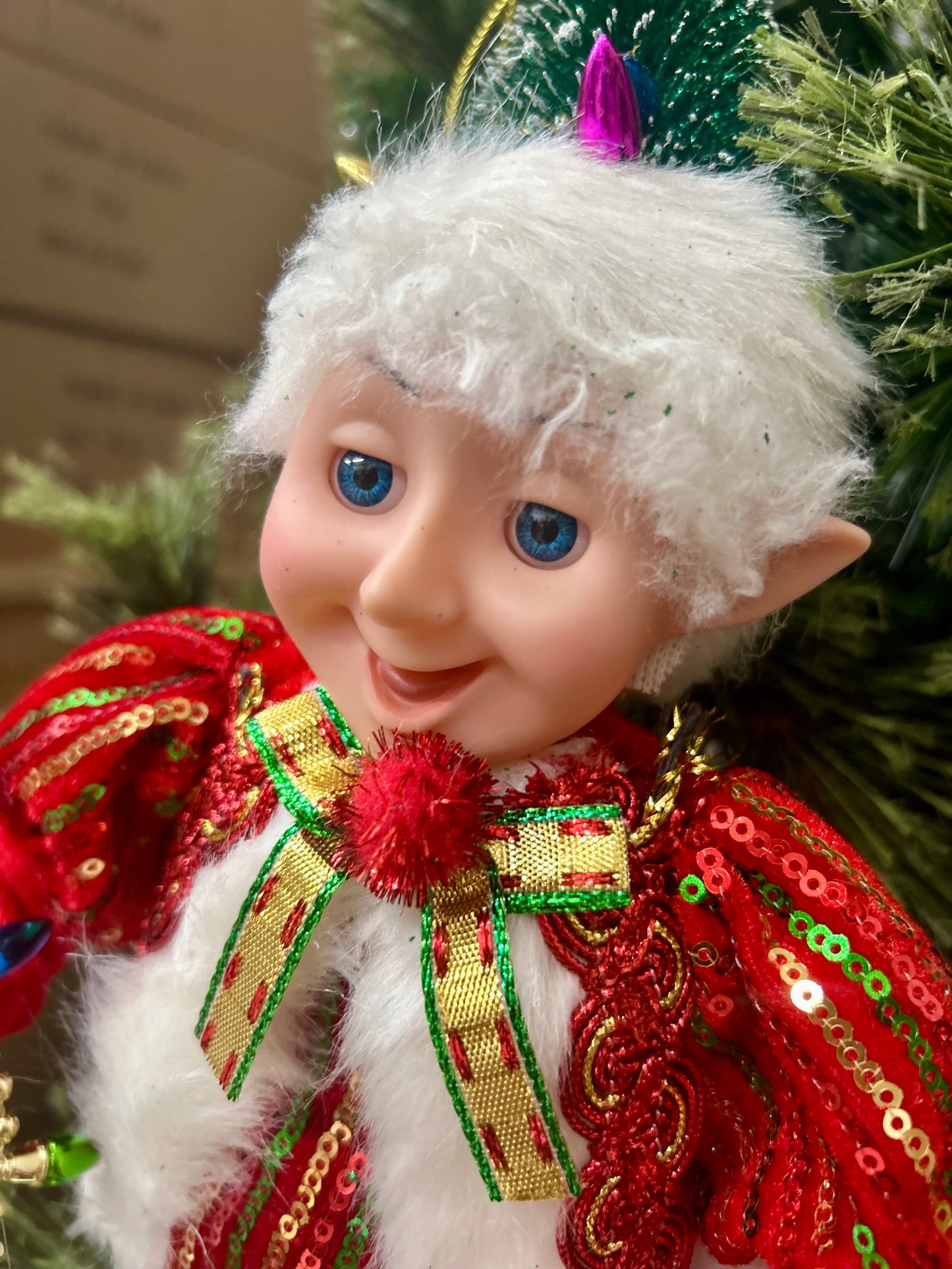 18 Inch Fabric Tinsel Pixie Elf With Tree Two Styles