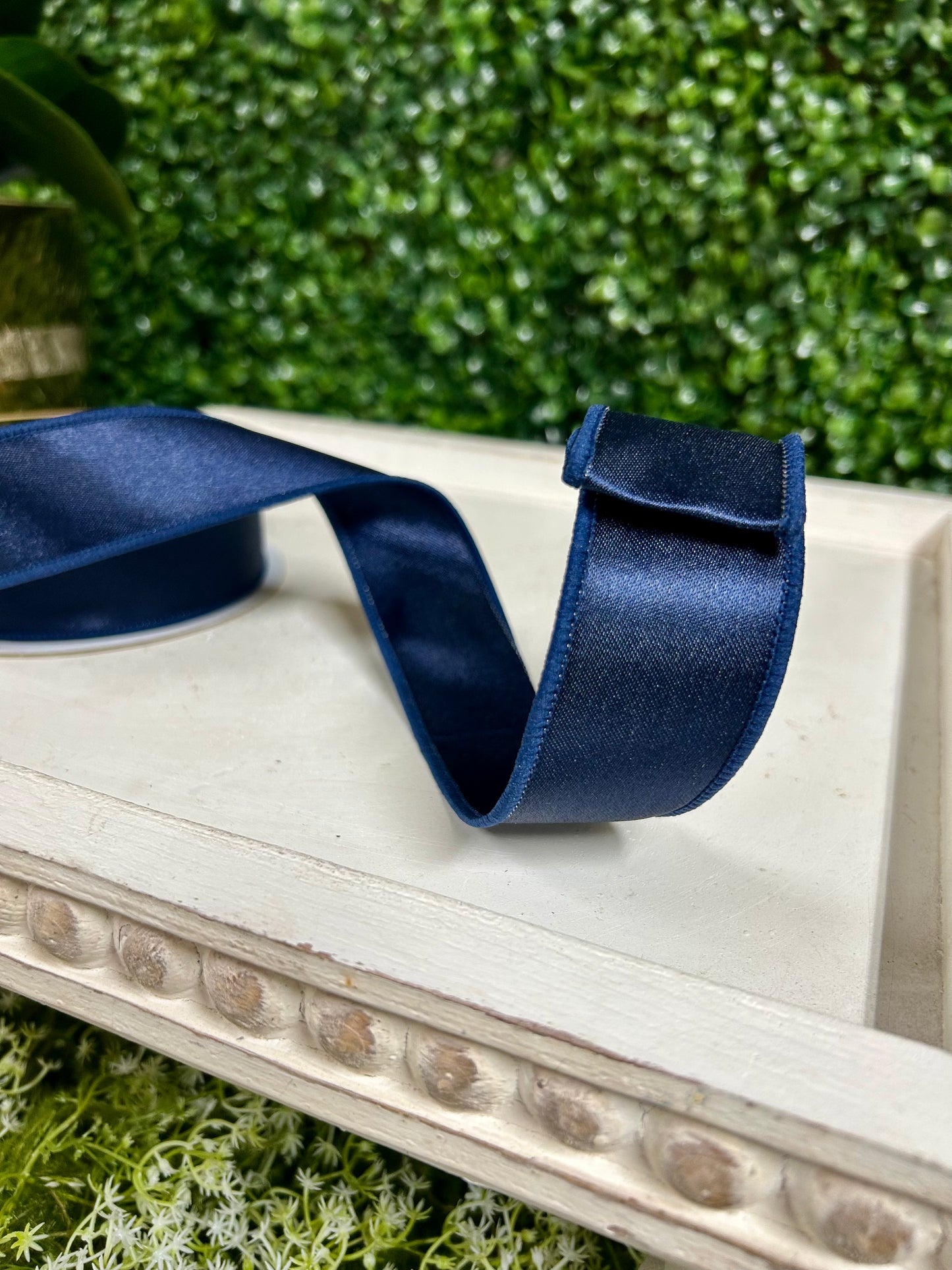 1.5 Inch By 10 Yard Navy Blue Satin Fused Ribbon