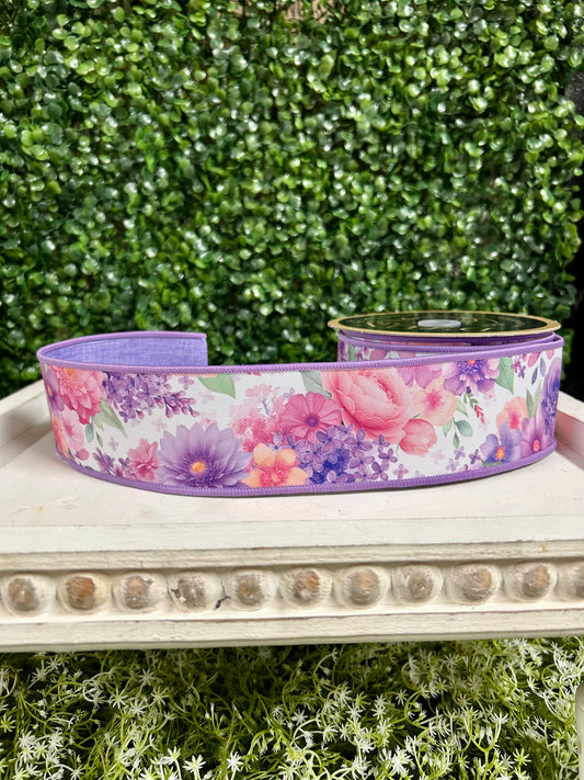 2.5 Inch By 10 Yard Watercolor Florals Ribbon