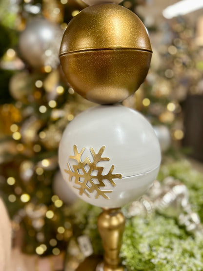 Large Metal Gold And White Snowflake Topiary Stand