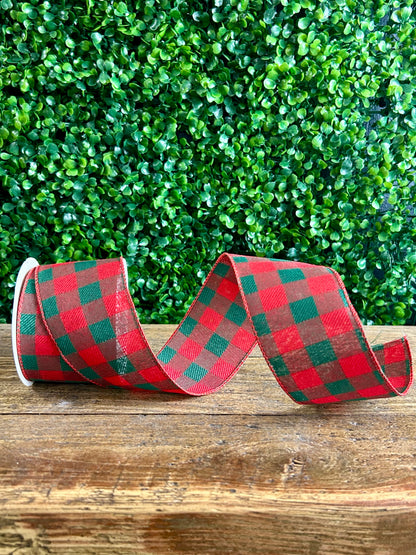 2.5 Inch By 10 Yard Traditional Christmas Check Ribbon