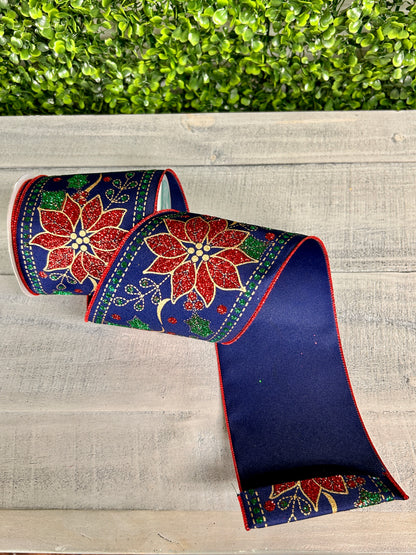 4 Inch By 10 Yard Deluxe Poinsettia Ribbon