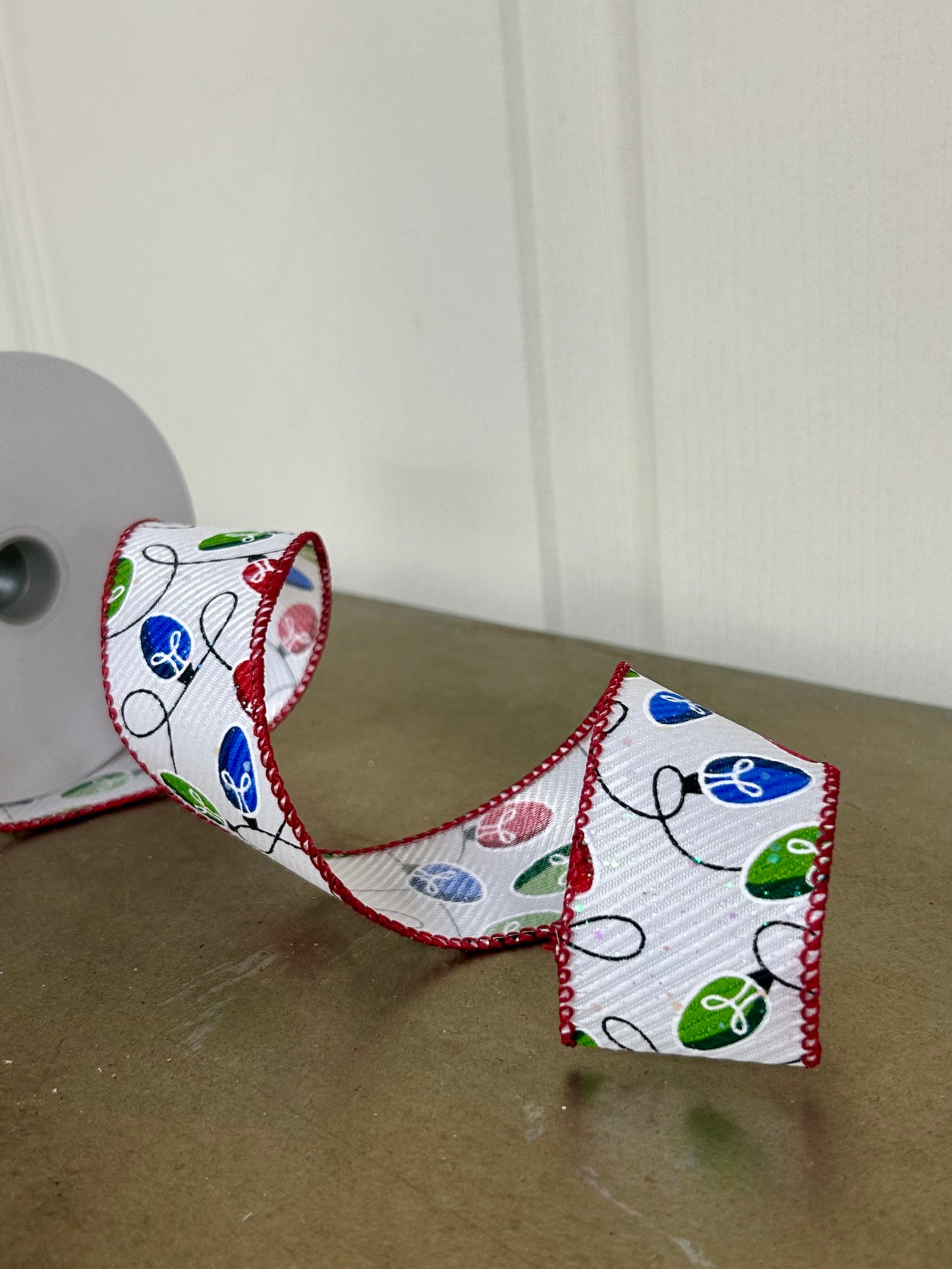 1.5 Inch By 10 Yard Red Green And Blue Christmas Lights Ribbon