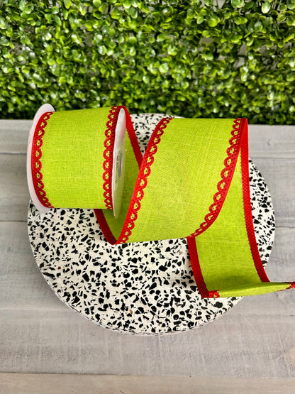 2.5 Inch By 10 Yard Lime And Red Royal Burlap Ribbon