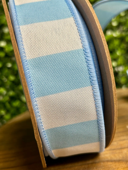 1.5 Inch By 10 Yard Light Blue Horizontal Stripe With Blue Backing Ribbon