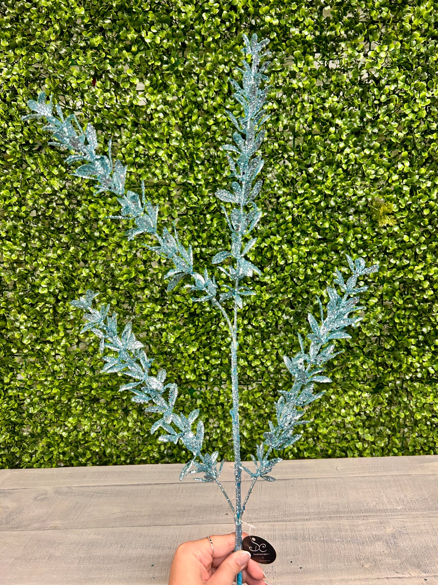 28.5 Inch Light Blue Glittered Rosemary Spray