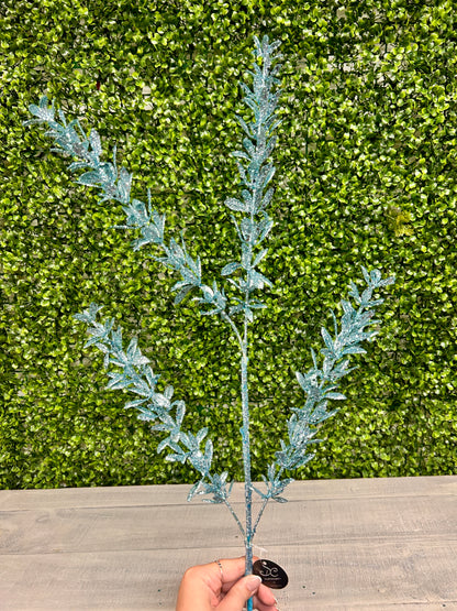 28.5 Inch Light Blue Glittered Rosemary Spray