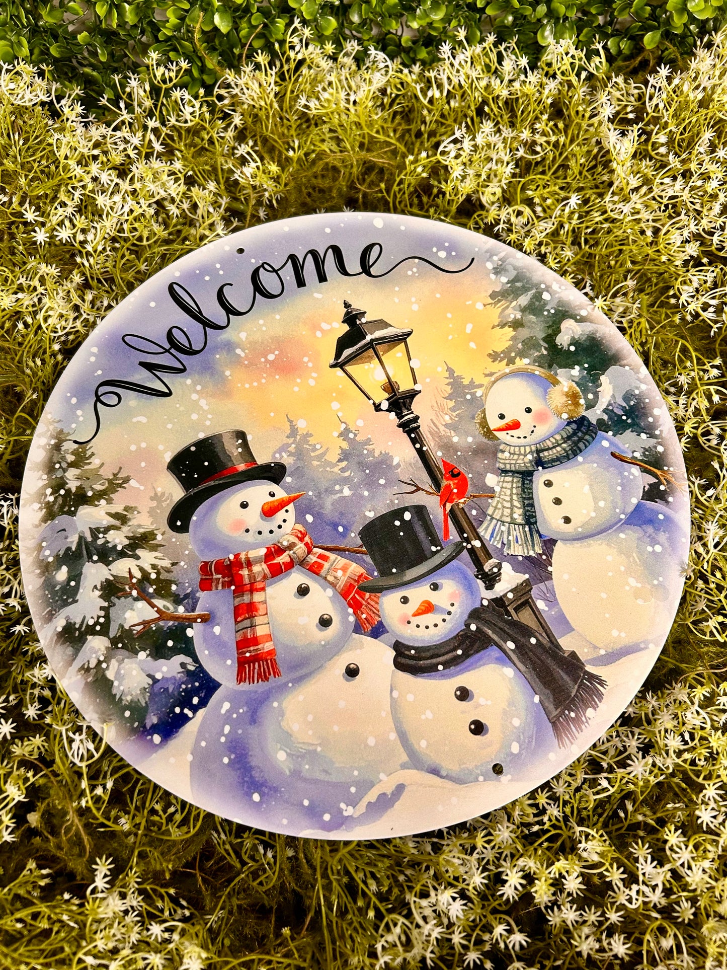 12 Inch Welcome With Snowman Metal Sign
