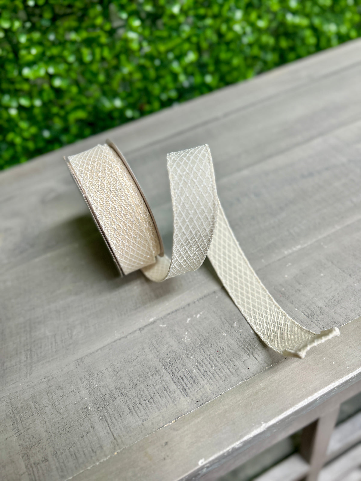 7/8 Inch By 10 Yard Cream And White Mini Harlequin Ribbon