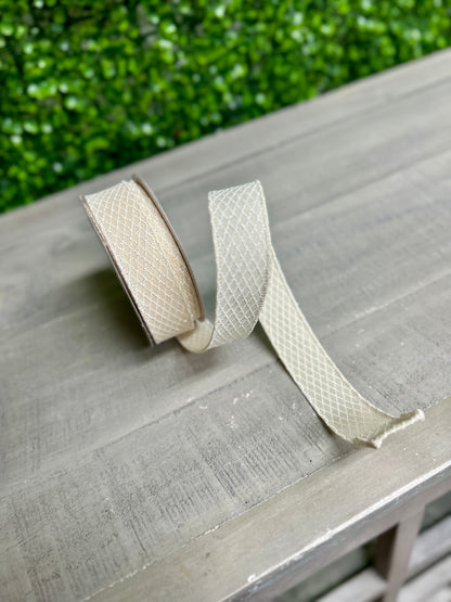 7/8 Inch By 10 Yard Cream And White Mini Harlequin Ribbon