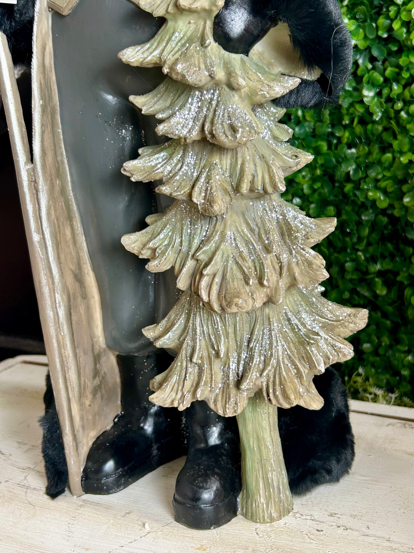 19.7 Inch Resin Santa With Reindeer Staff