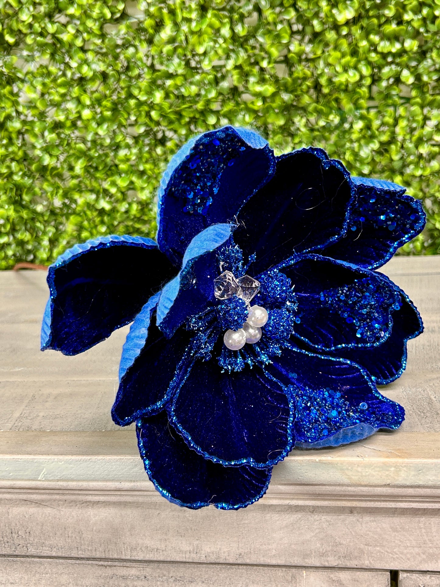 22 Inch Royal Blue Glitter Sequin Bead Magnolia Stem