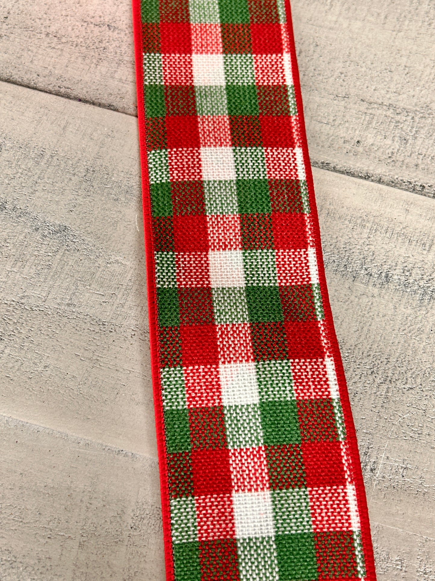 2.5 Inch By 10 Yard Poinsettia With Red And Green Check Backing Ribbon