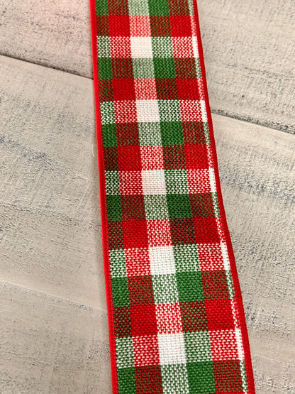 2.5 Inch By 10 Yard Poinsettia With Red And Green Check Backing Ribbon