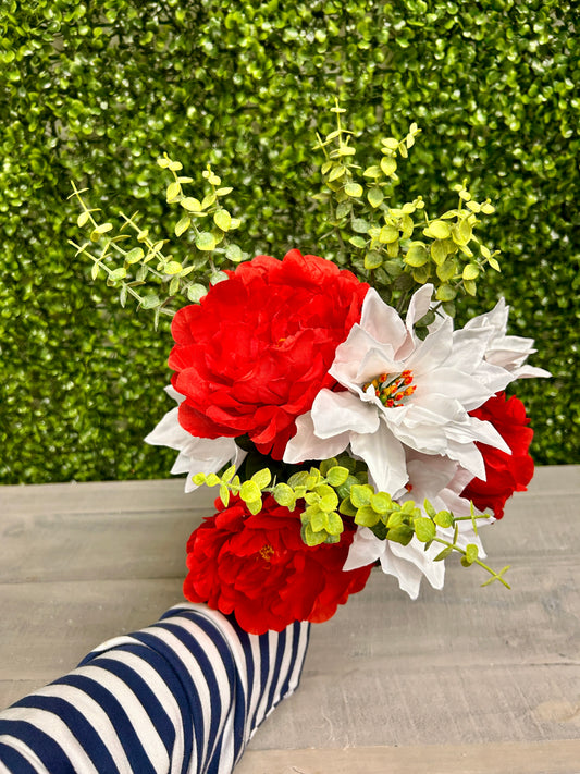 19 Inch Red And White Peony Poinsettia Bush