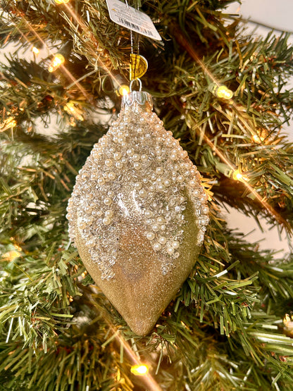 4 Inch Pearl Taupe Frosted Glass Ornament Three Assorted