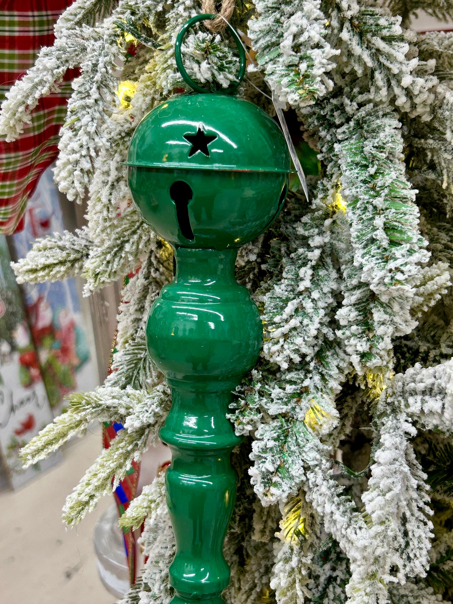 13 Inch Metal Red Green And Gold Bell Top Ornament Three Styles