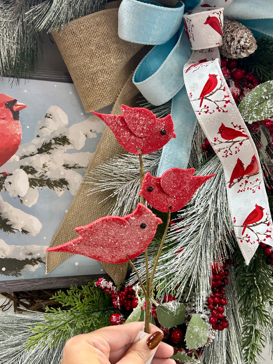 12 Inch Red Felt Glitter Cardinal Pick