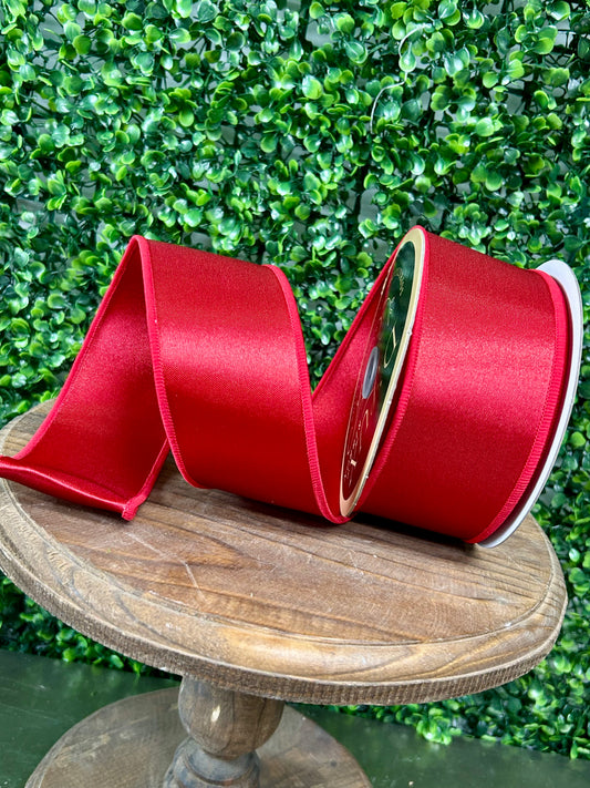 2.5 Inch By 10 Yard Red Satin Fused Ribbon