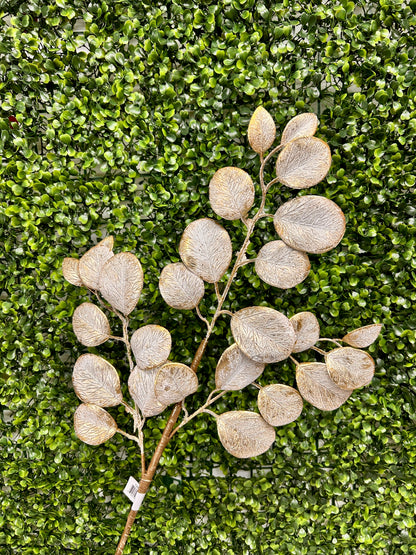 24 Inch Gold Eucalyptus Leaf Spray With Frost