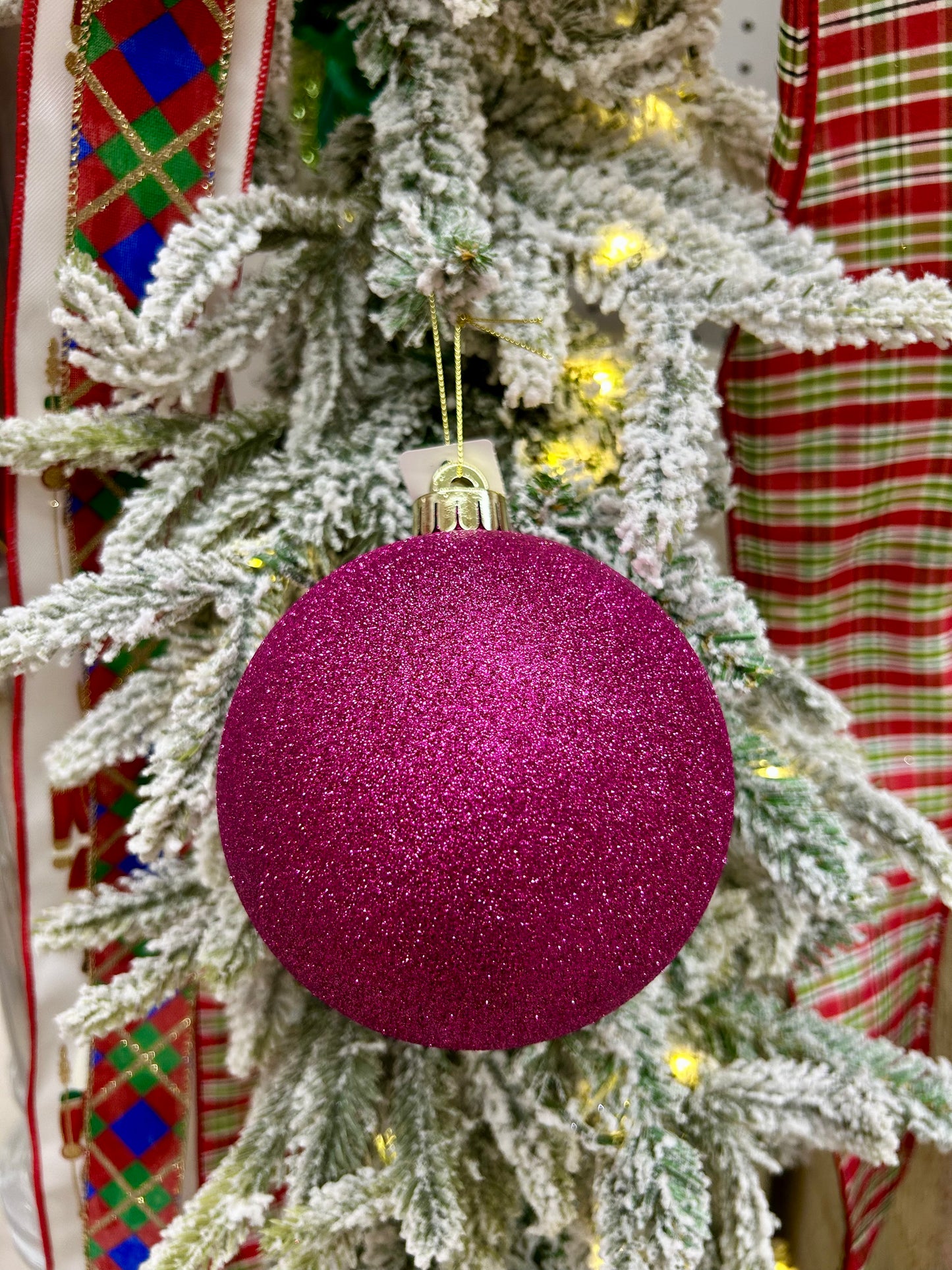 5 Inch Hot Pink Glittered Ball Ornament