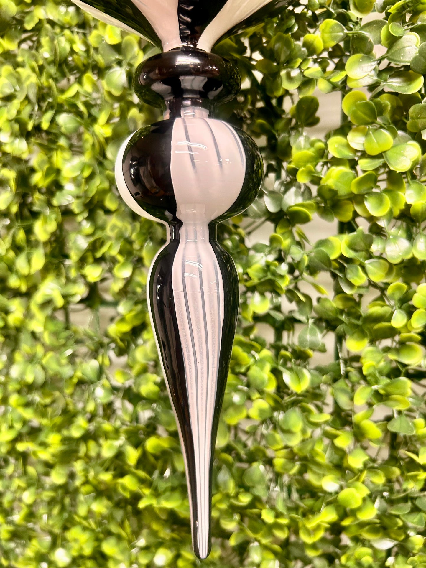 12 Inch Black And White Striped Glass Finial Ornament