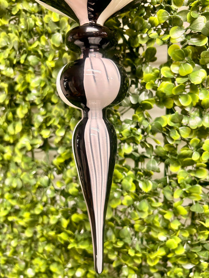 12 Inch Black And White Striped Glass Finial Ornament