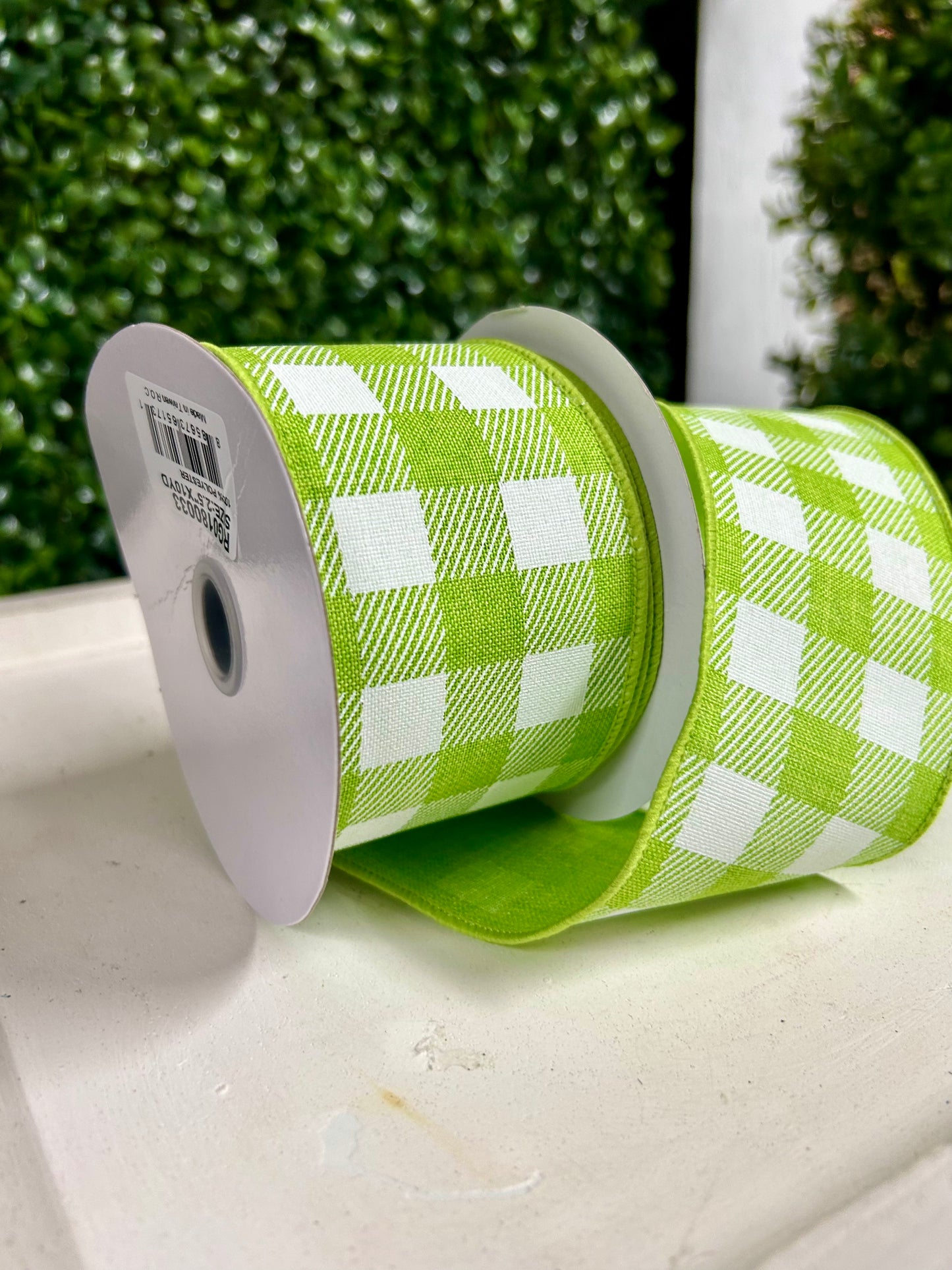 2.5 Inch By 10 Yard Lime Green And White Check On Royal Ribbon