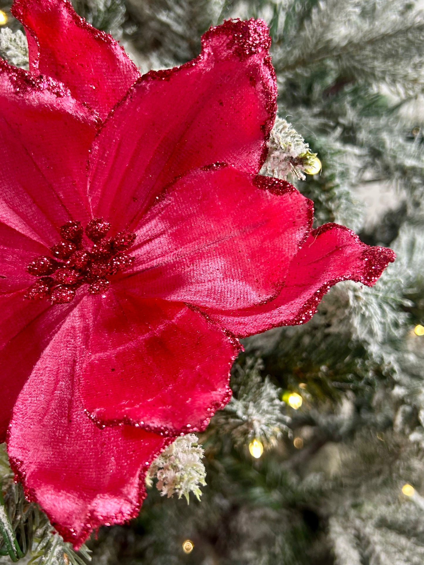 7.5 Inch Hot Pink Glitter Velvet Magnolia Pick