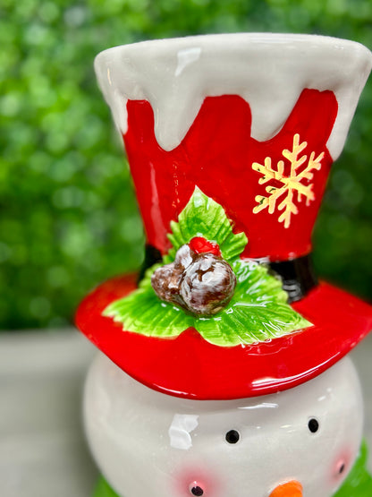 9.84 Inch Lighted Dolomite Christmas Snowman Cookie Jar Two Styles