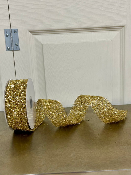 1.5 Inch By 10 Yard Gold Long Confetti Metallic Wired Ribbon