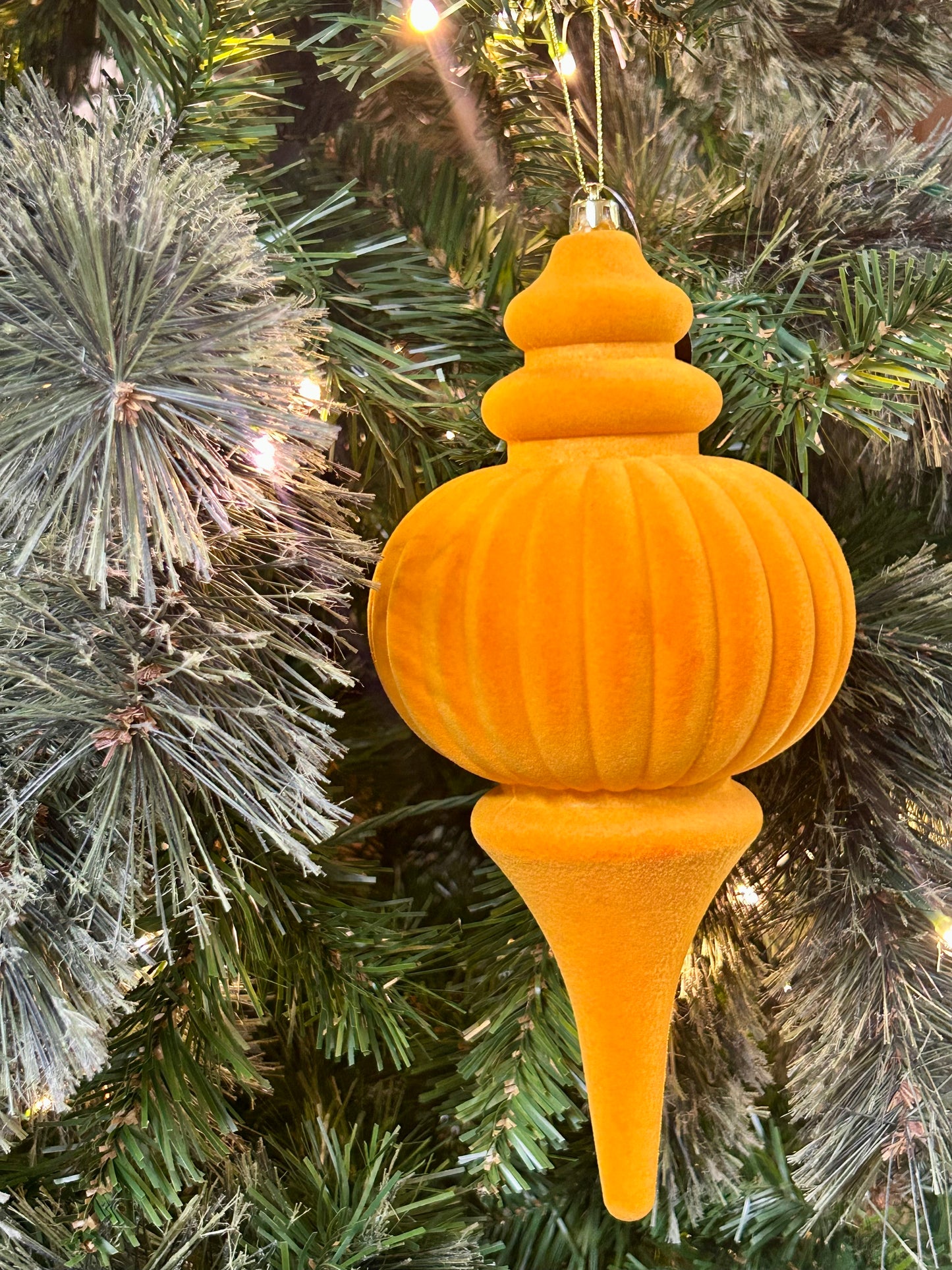 10 Inch Tangerine Plastic Flocked Finial Ornament