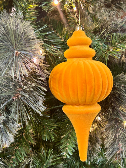 10 Inch Tangerine Plastic Flocked Finial Ornament