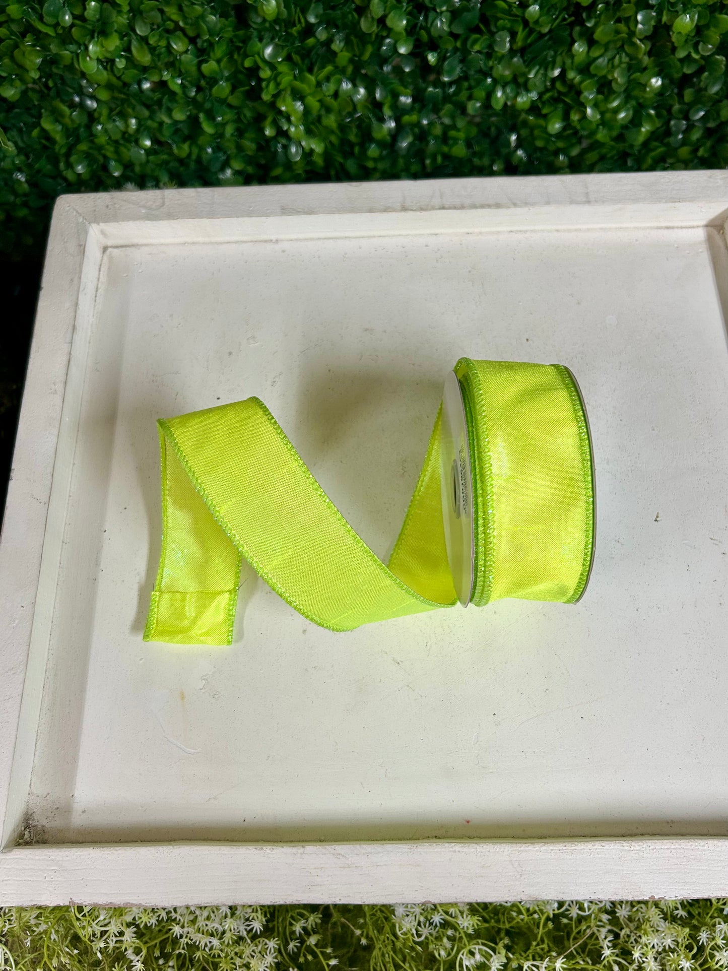 1.5 Inch By 10 Yard Iridescent Yellow Chartreuse Dupioni Ribbon